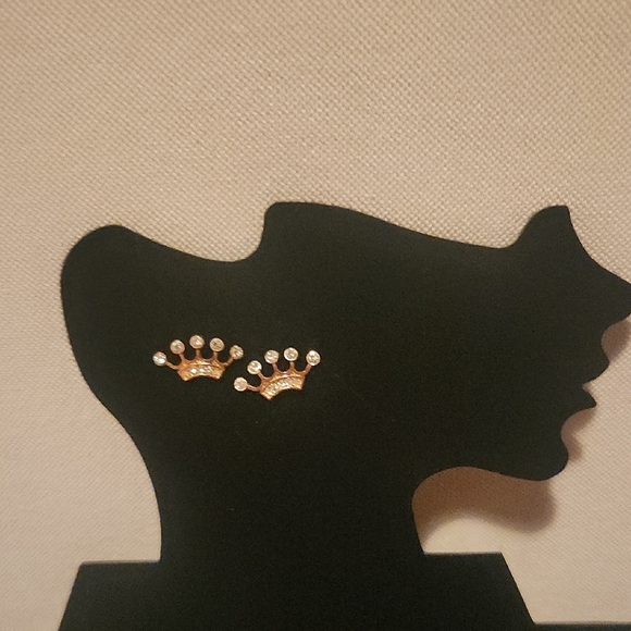 Betsey Johnson Gold Crown Earrings with Sparkling Accents - Picture 1 of 4